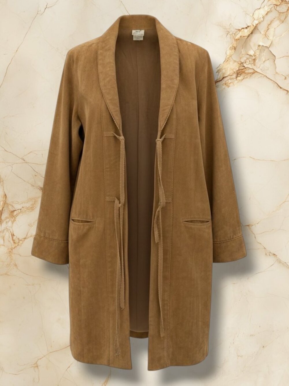 Suzanne Somers Faux Suede Tie Front Loungewear Jacket Tan Medium